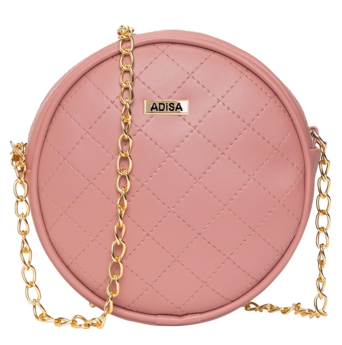 ADISA women girls round quilted sling bag (Pink) 