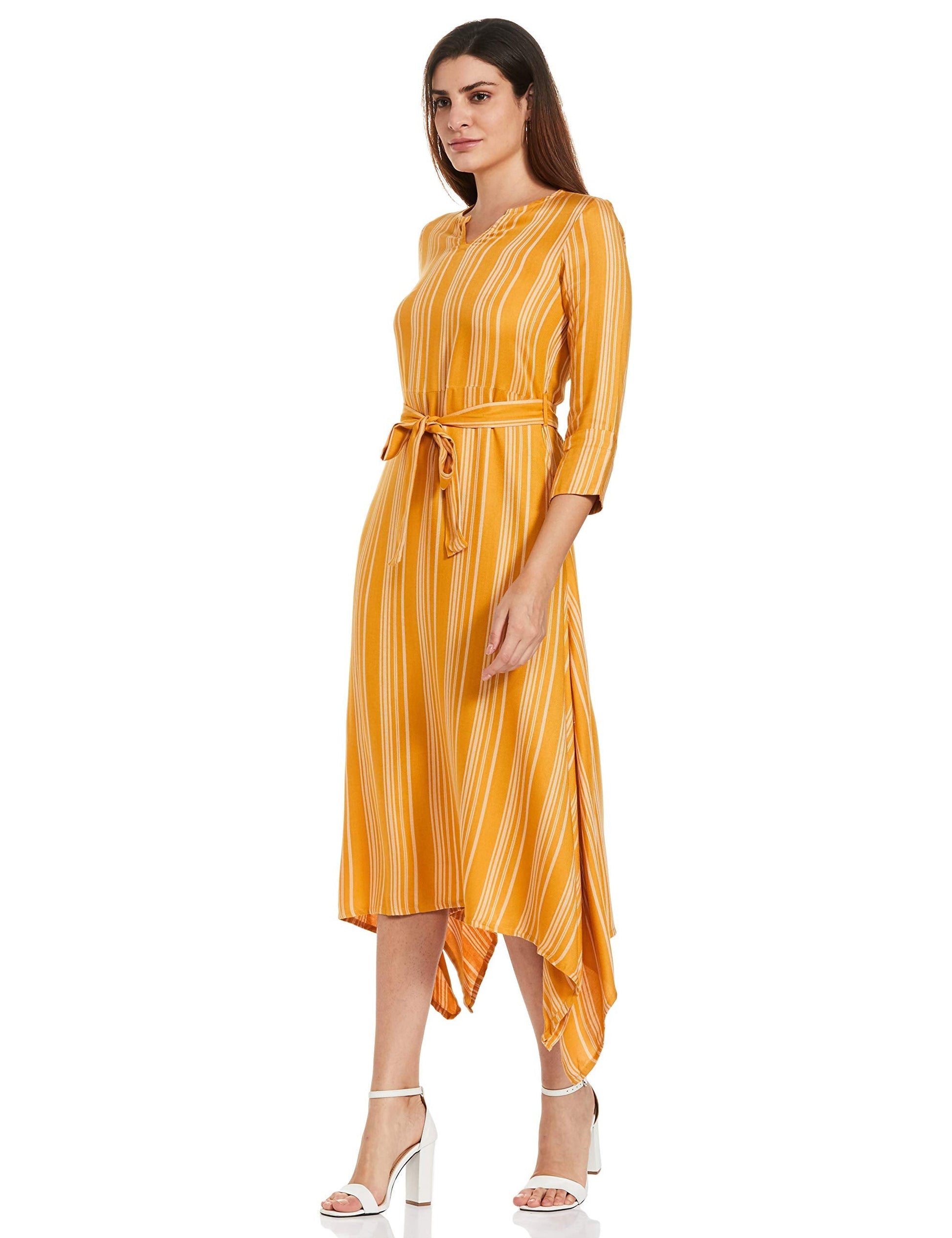 AND Rayon a-line Dress (Yellow) 