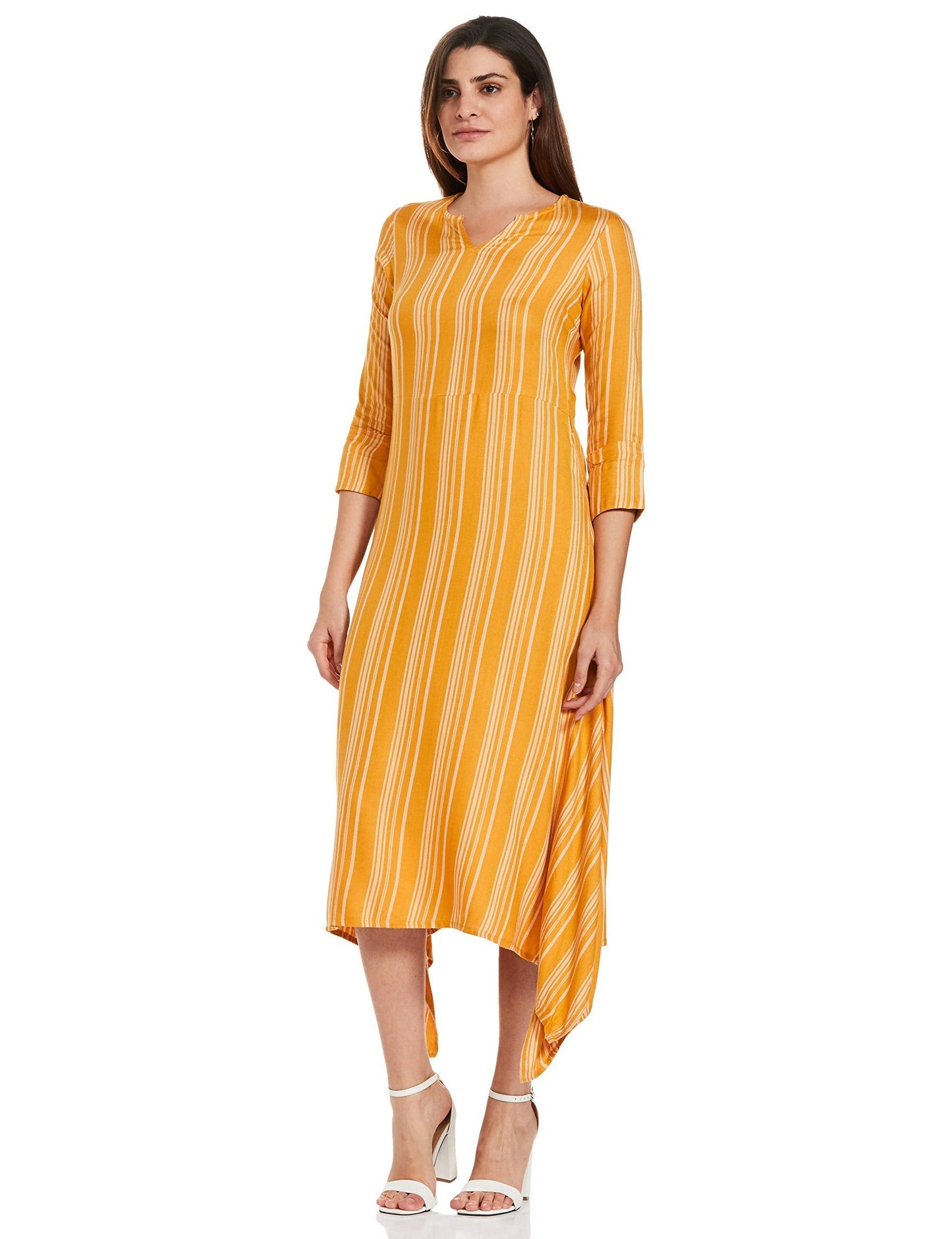 AND Rayon a-line Dress (Yellow) 