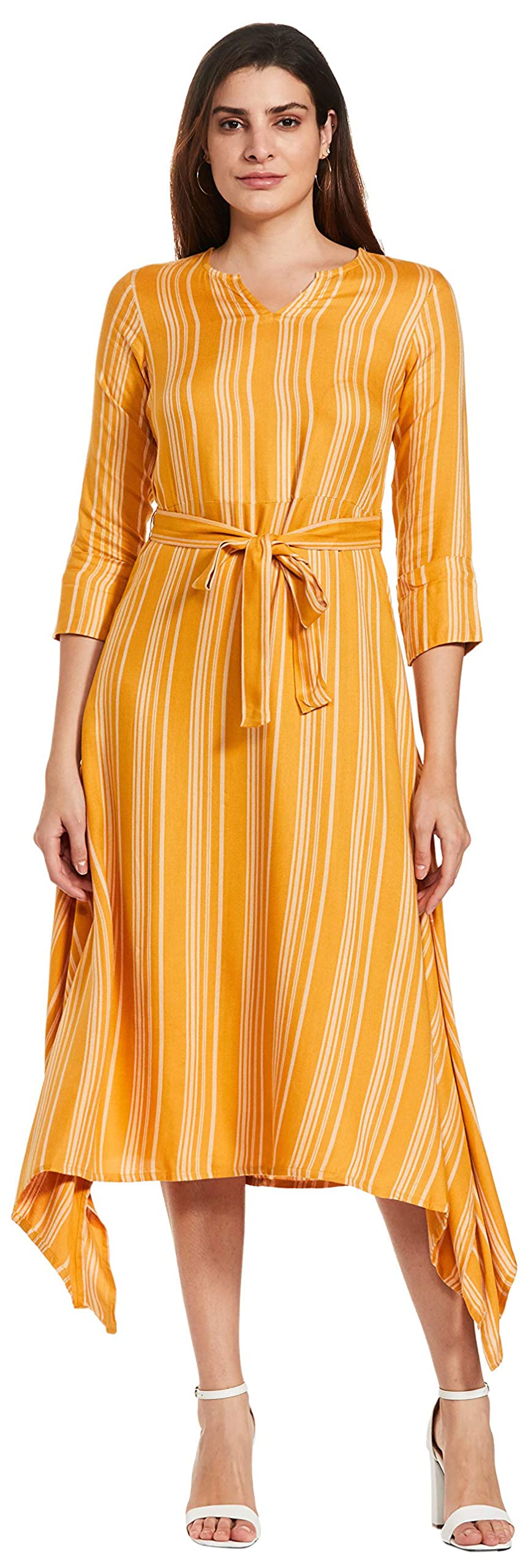 AND Rayon a-line Dress (Yellow) 