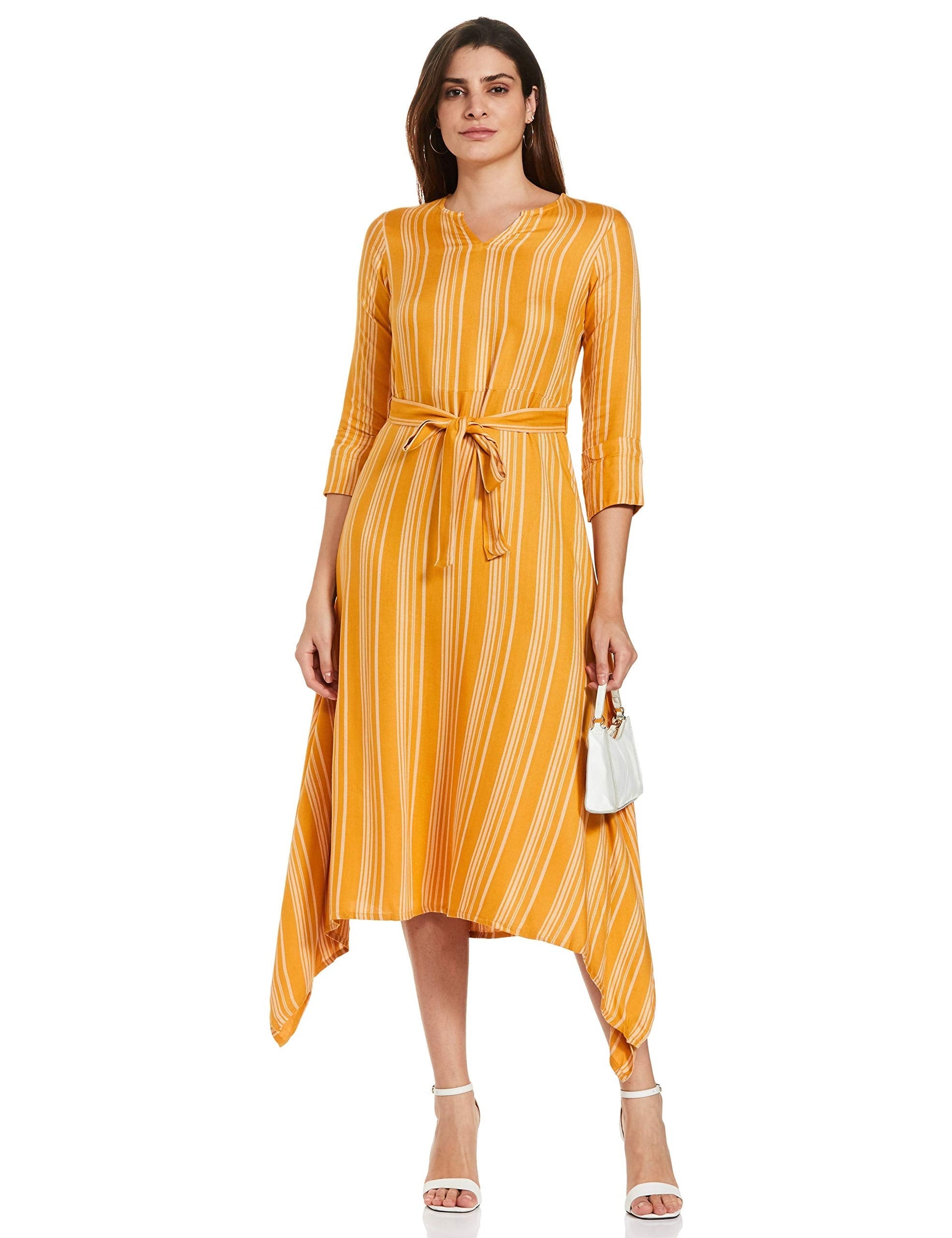 AND Rayon a-line Dress (Yellow) 