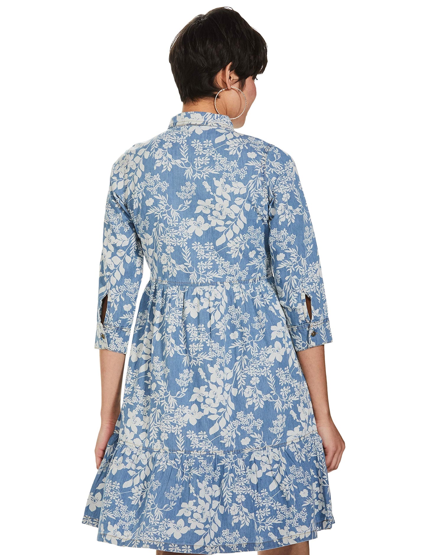 AND Women's Cotton Mini A-Line Dress (M.Blue) 