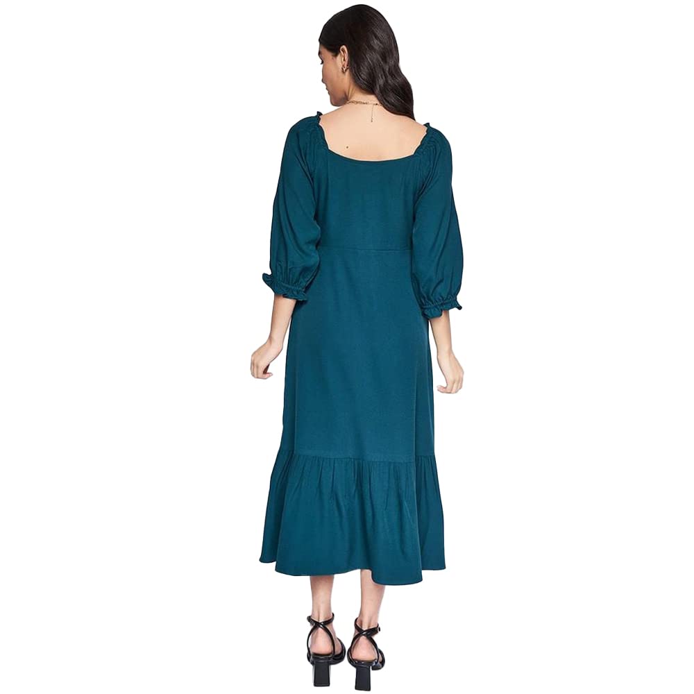 AND Women's Polyester Fit Flare Calf Length Dress (Green) 