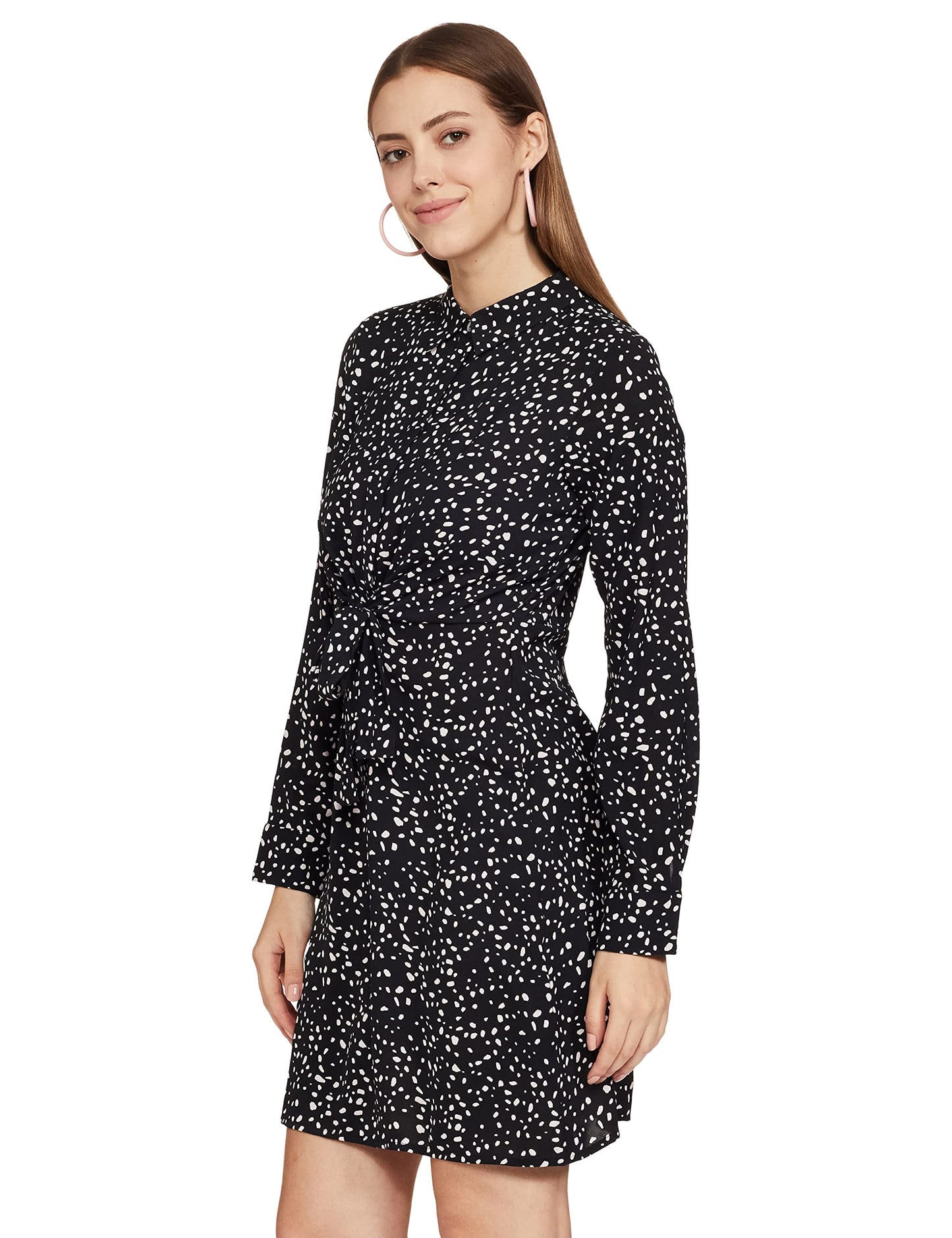 AND Women's Polyester Shirt Knee-Length Dress (Black) 