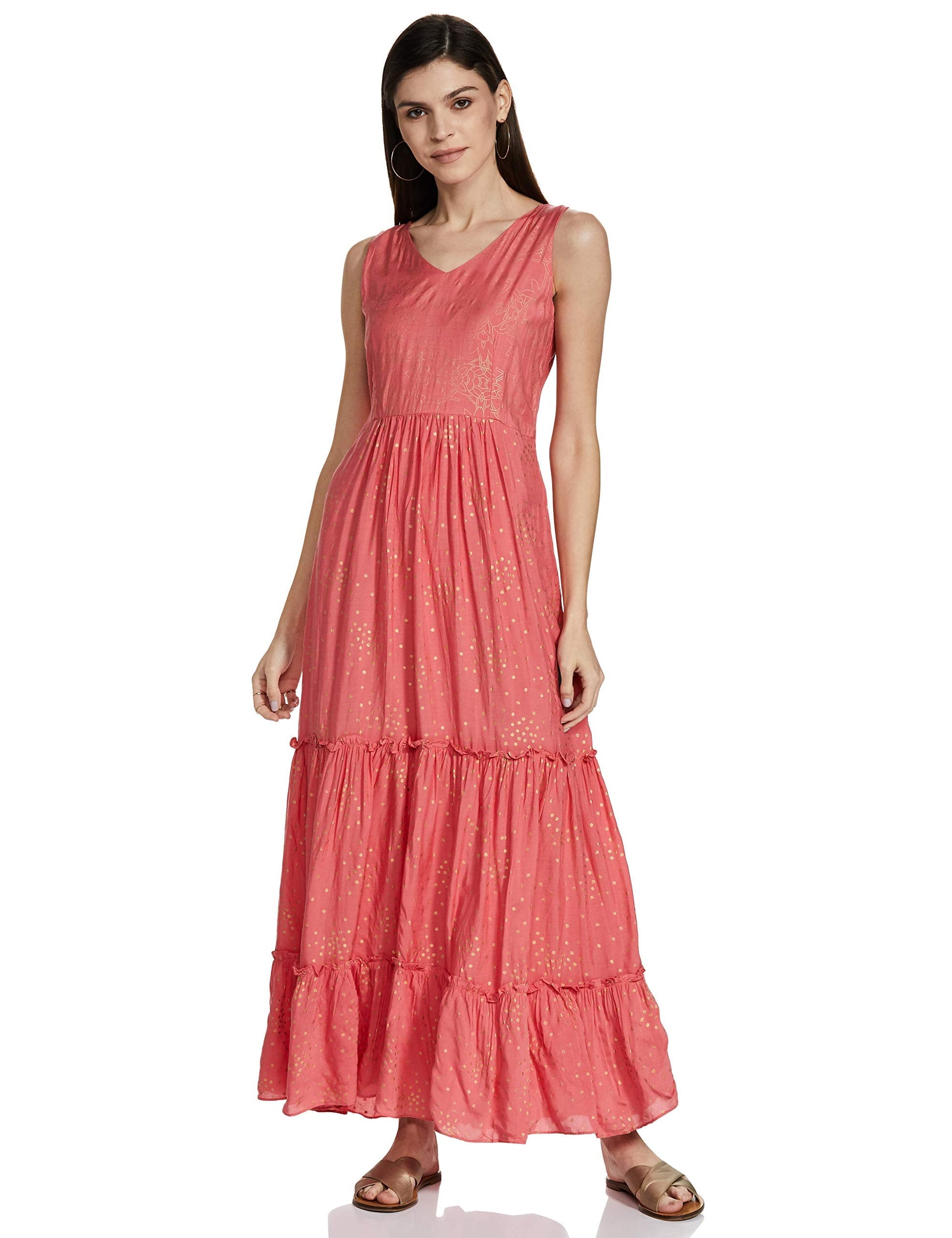 AND Women's Rayon A-Line Maxi Dress (L.Pink) 