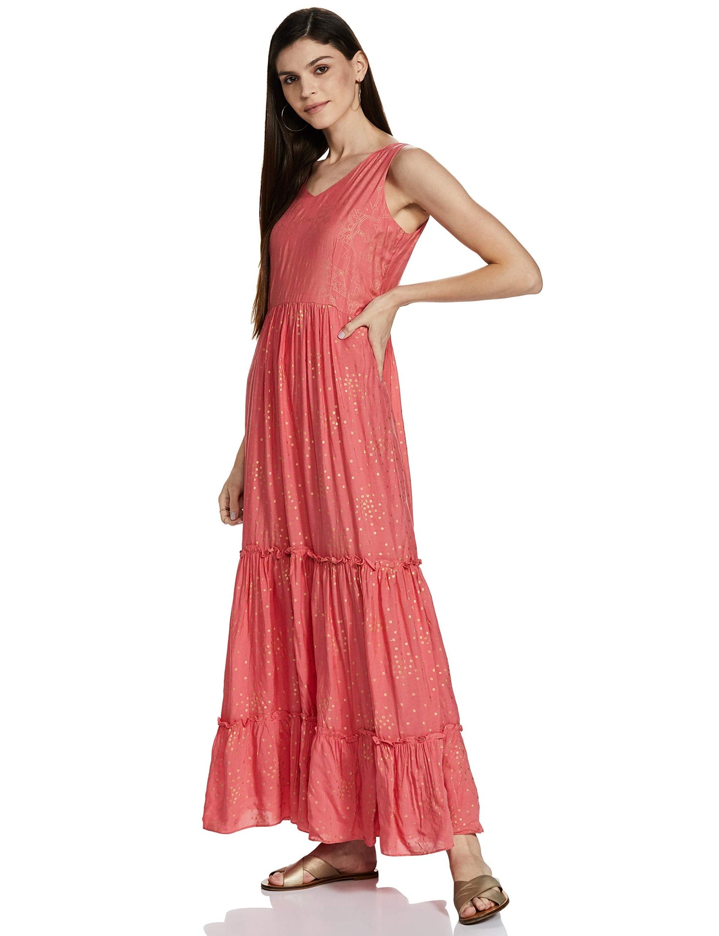 AND Women's Rayon A-Line Maxi Dress (L.Pink) 