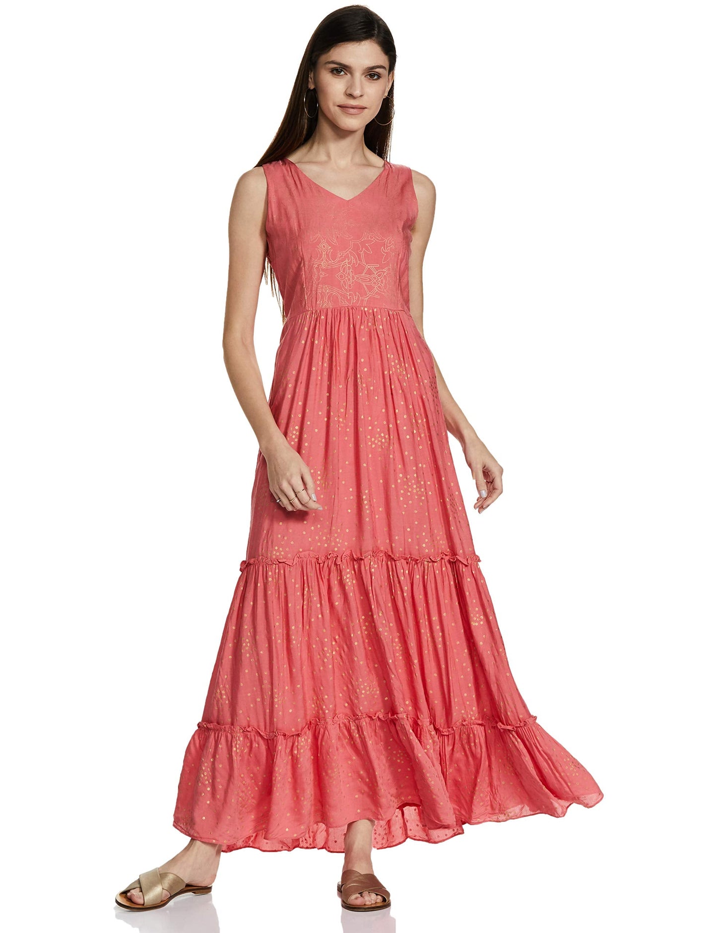 AND Women's Rayon A-Line Maxi Dress (L.Pink) 