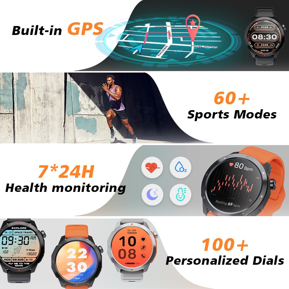 AOLON GPS Smart Watch for Men Women, Standalone GPS,Activity Tracker, 15-Day Battery Life, Heart Rate/Blood Oxygen/Sleep Monitor,3 ATM Water-Resistant Fitness Watch, Rugged Outdoor GPS Watch SaumyasStore