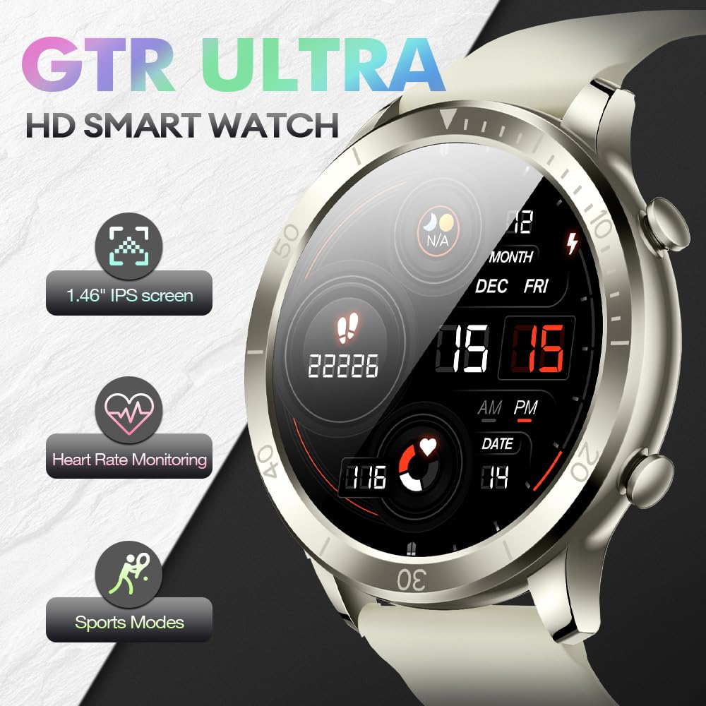 AOLON GTR Ultra Smart Watch (Answer/Make Calls), 1.46’’ IPS Smart Watches for Men Women 100+ Sport Modes Fitness Watch with Blood Oxygen/Sleep/Heart Rate Monitor, IP67 Waterproof Smartwatch SaumyasStore