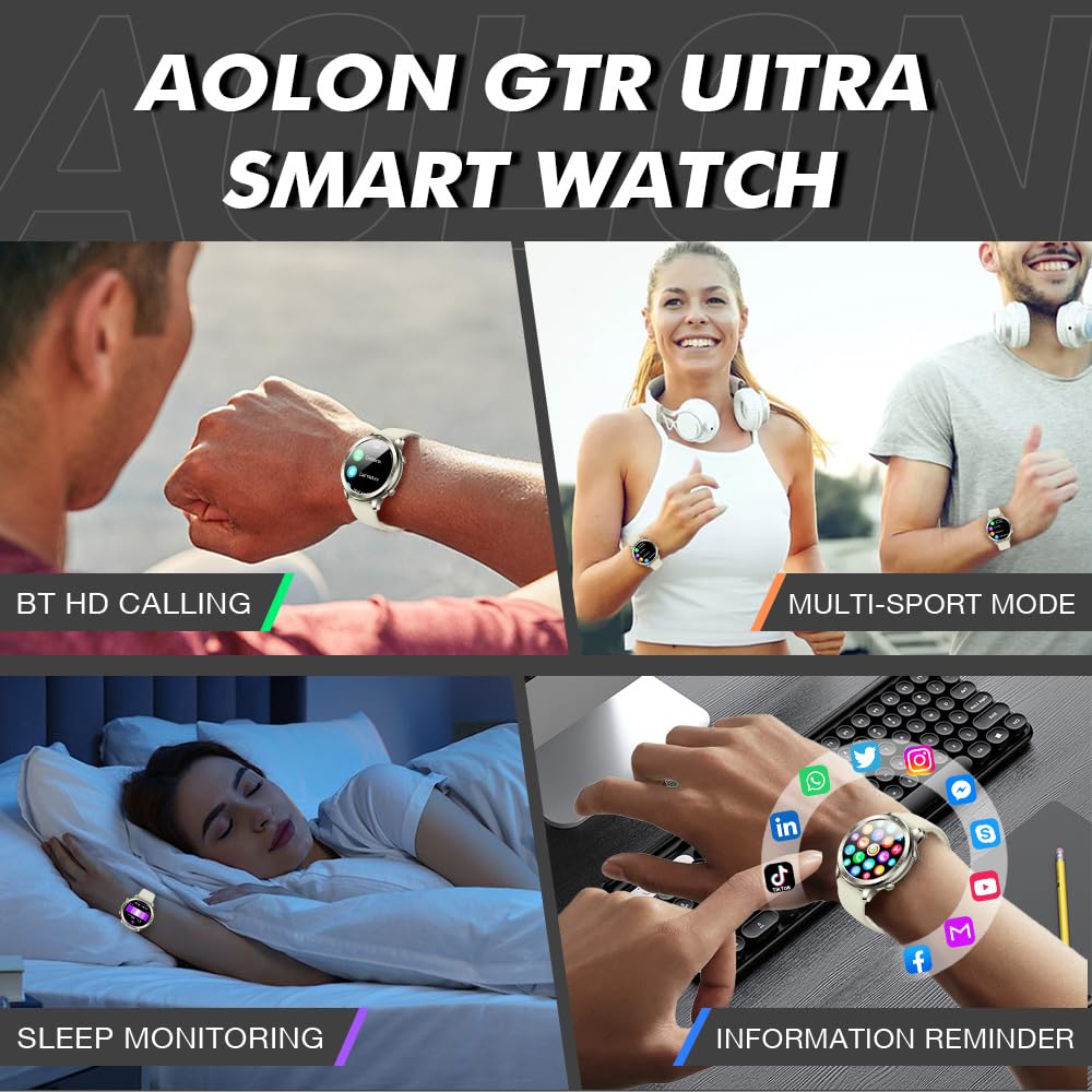 AOLON GTR Ultra Smart Watch (Answer/Make Calls), 1.46’’ IPS Smart Watches for Men Women 100+ Sport Modes Fitness Watch with Blood Oxygen/Sleep/Heart Rate Monitor, IP67 Waterproof Smartwatch SaumyasStore