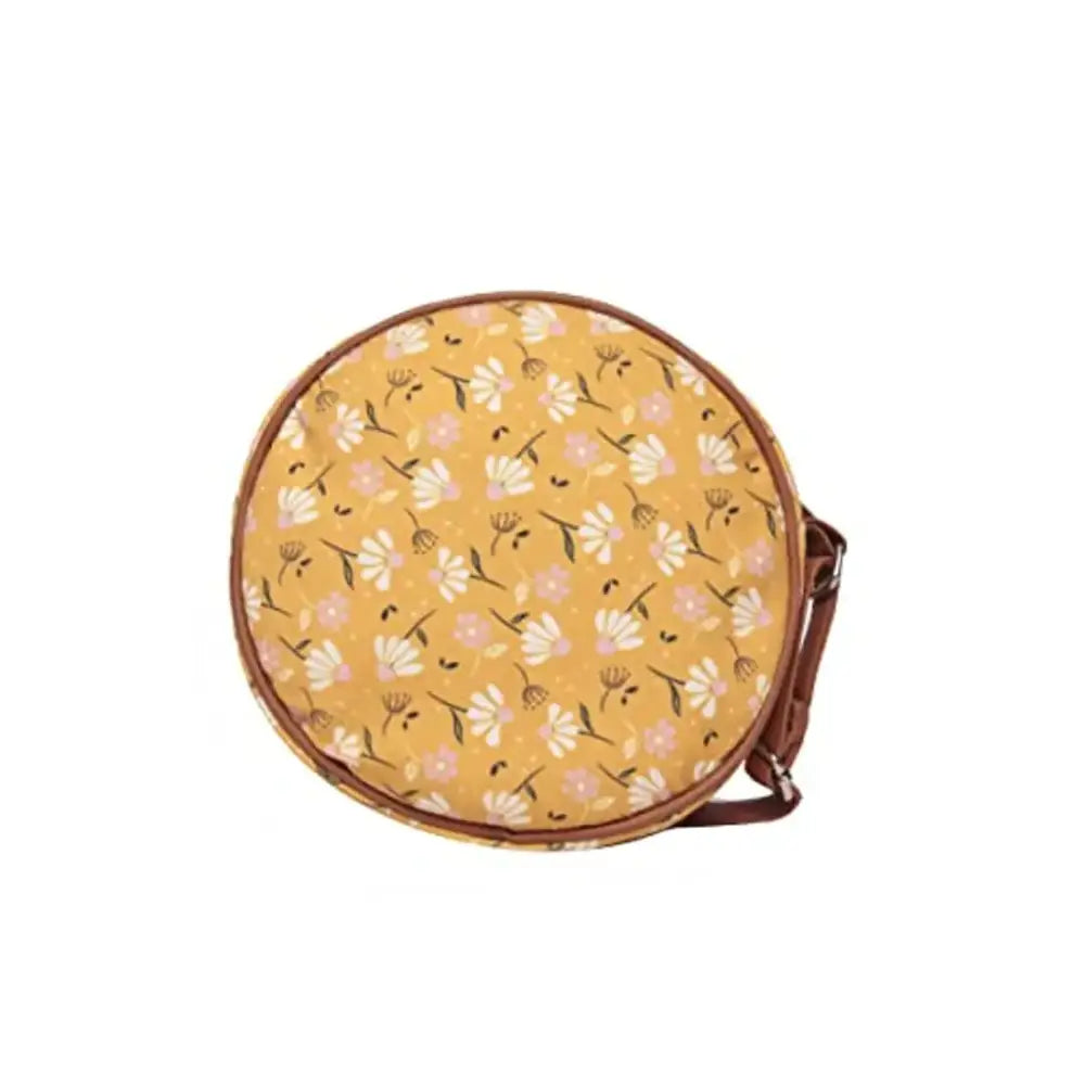 ASTRID Yellow Printed Round Sling Bag For Women And Girls 