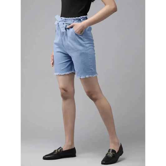 Aarika Women Blue Color Solid Denim Shorts 
