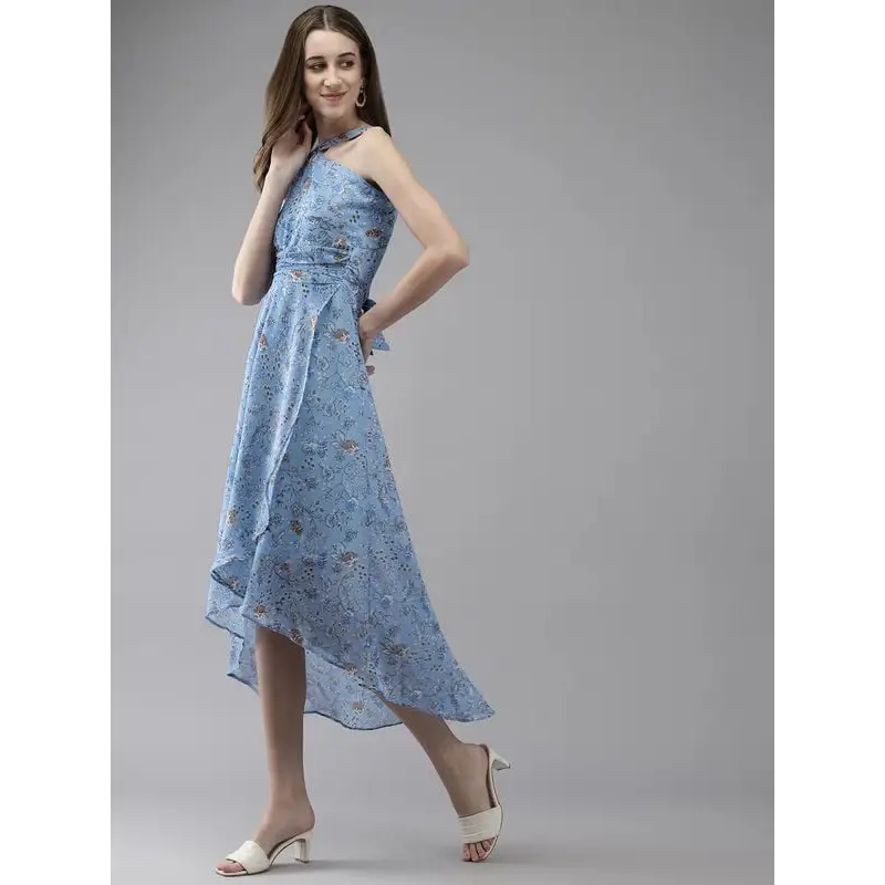 Aarika Women's Georgette A-Line Knee-Length Dress (Blue) 
