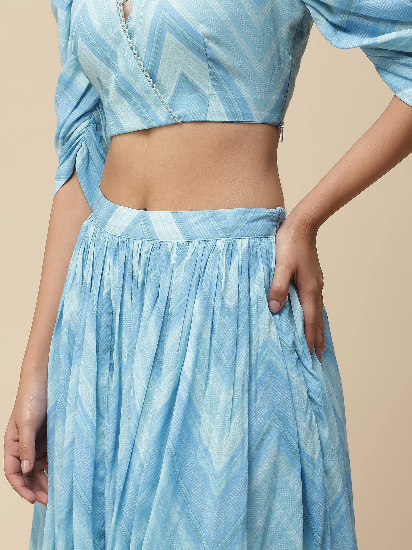 Aarke Ritu Kumar Blue Chevron Stripe Top with Skirt 
