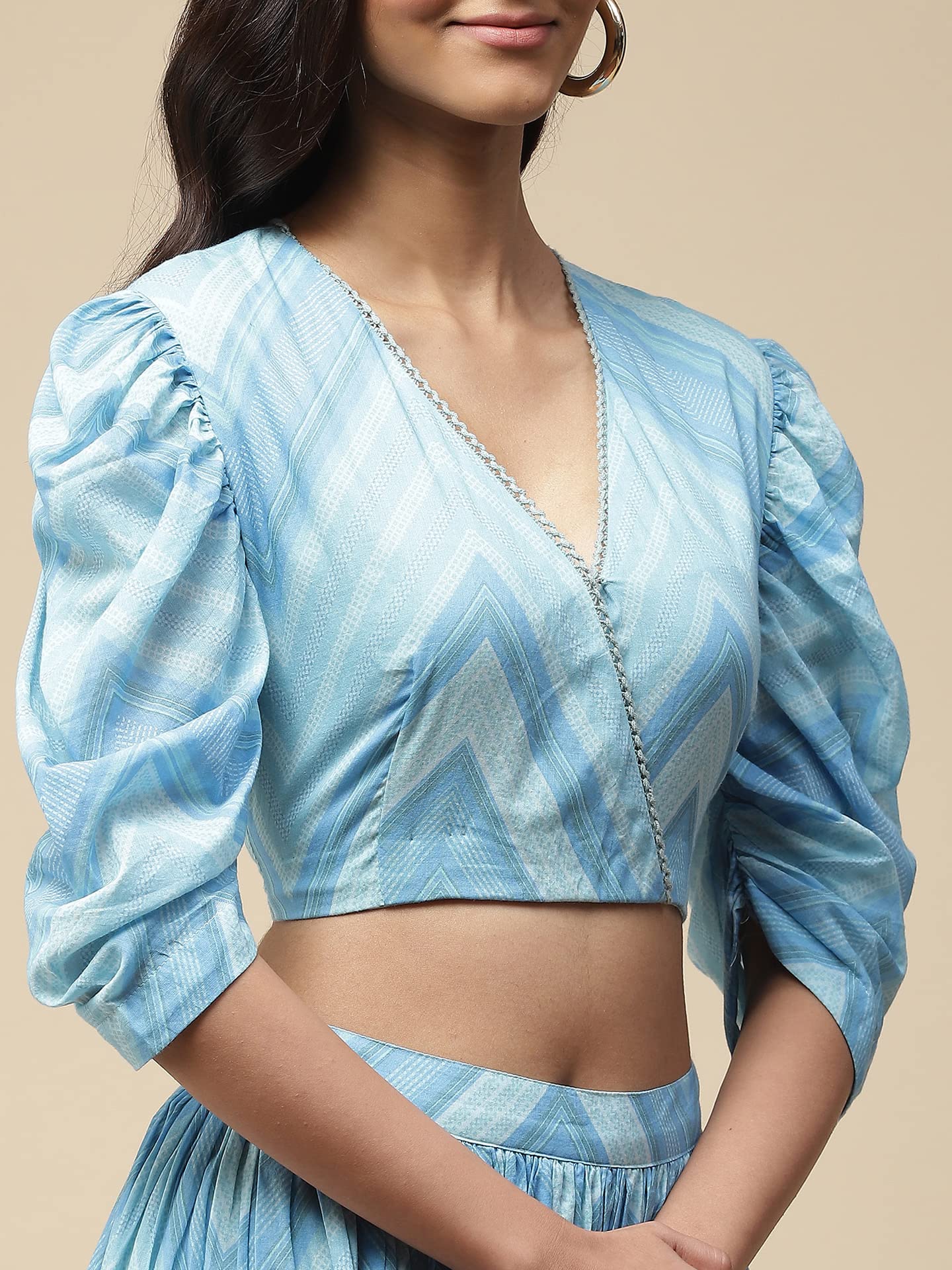 Aarke Ritu Kumar Blue Chevron Stripe Top with Skirt 