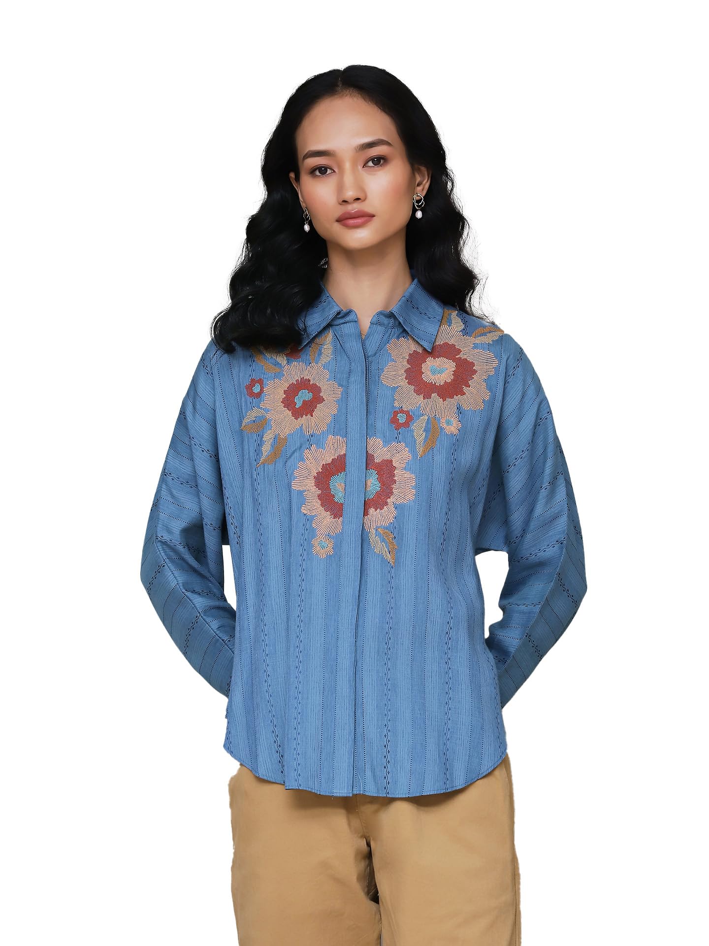 Aarke Ritu Kumar Blue Embroidered Shirt 