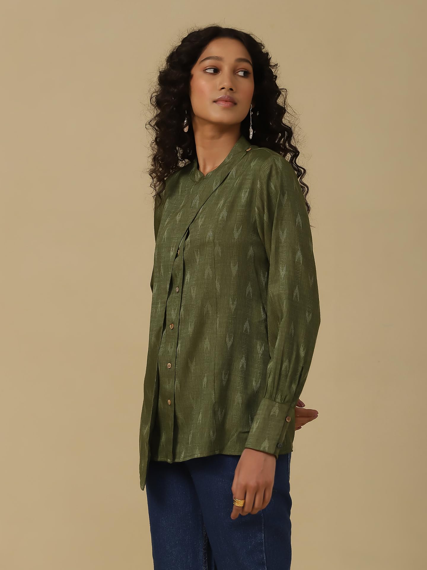 Aarke Ritu Kumar Green Yarn Dyed Shirt 