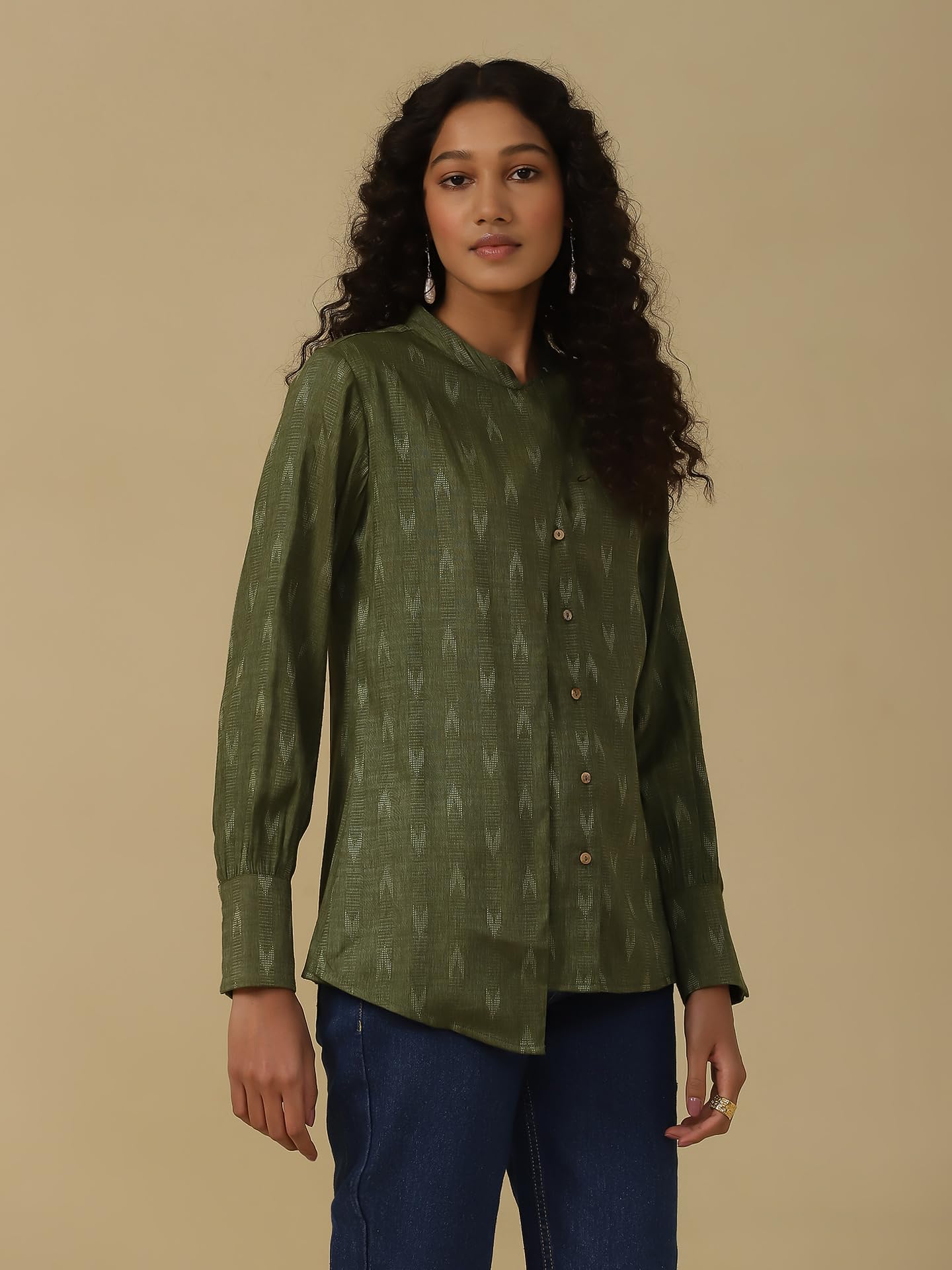 Aarke Ritu Kumar Green Yarn Dyed Shirt 