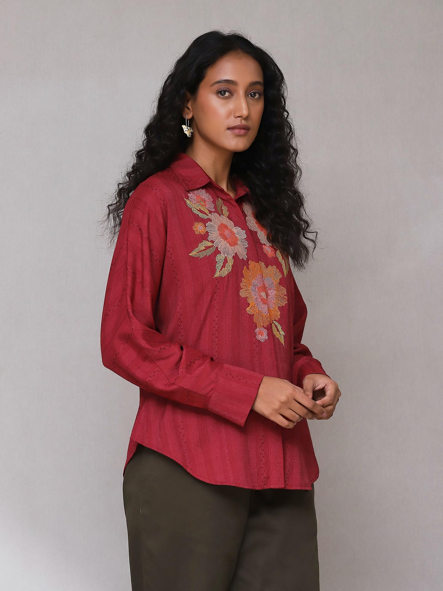 Aarke Ritu Kumar Maroon Embroidered Shirt 