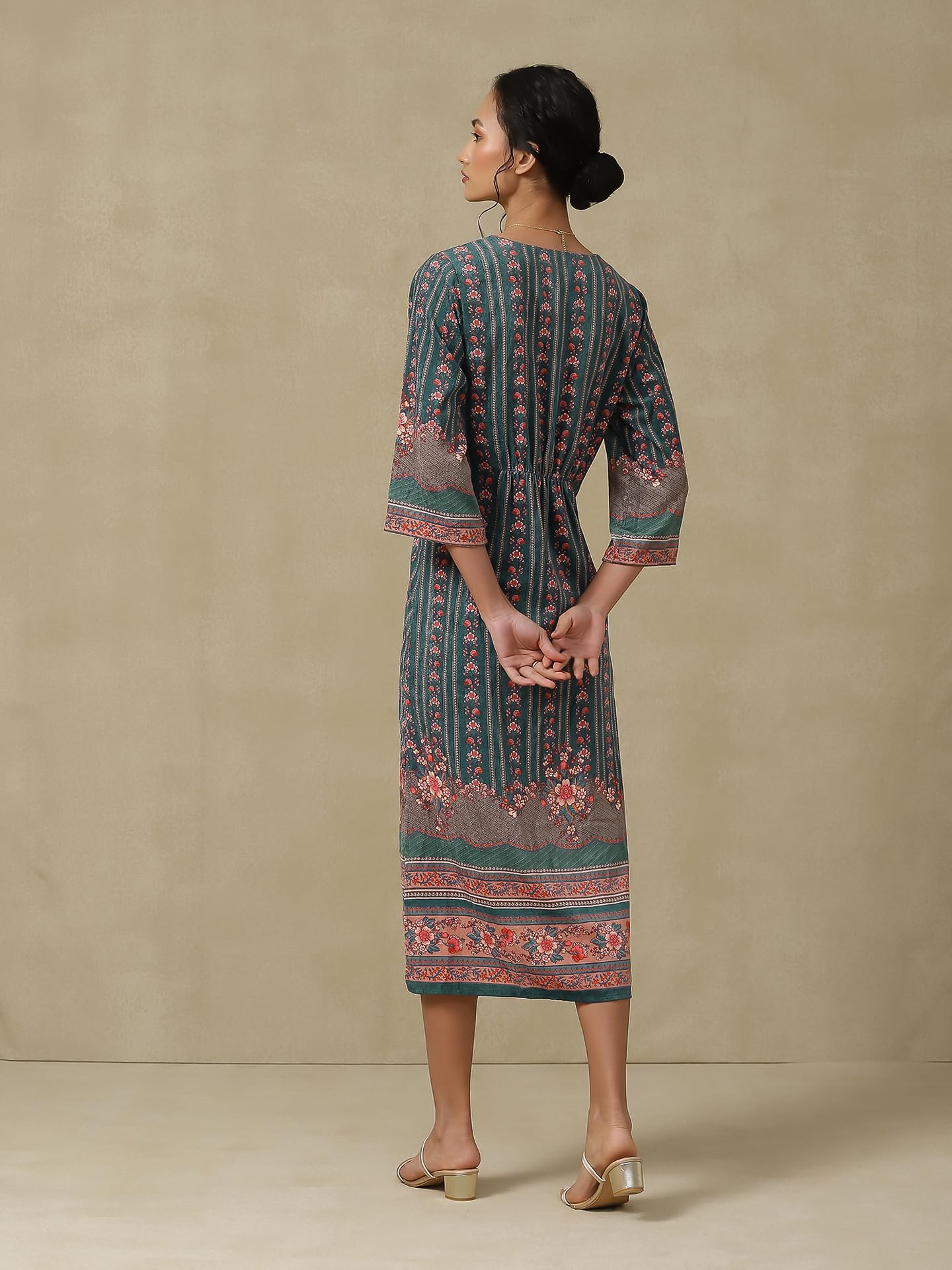 Aarke Ritu Kumar Teal Printed Kaftan Dress 