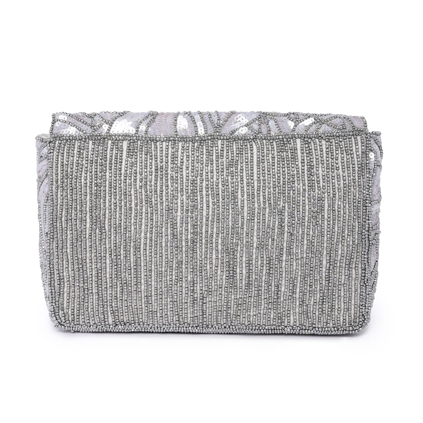 Accessorize London Women's Faux Leather Silver Sequin Floral Clutch 