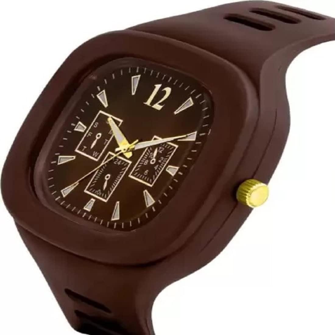 Acnos® Premium Brand - Square Brown DIAL Analog Silicon Strap ADDI Stylish Designer Analog Watch for Boys with bracelete Pack of 2 