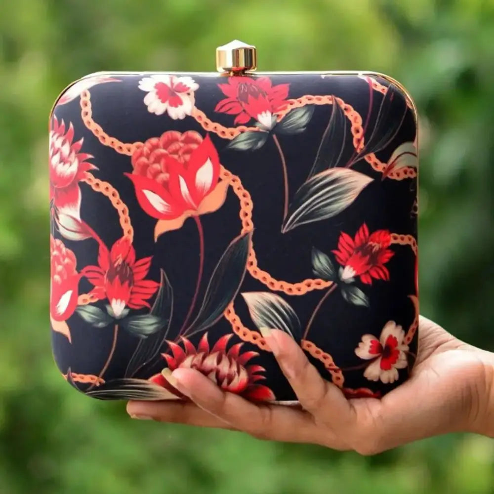 Adorable Printed Satin Box Clutches For Women 