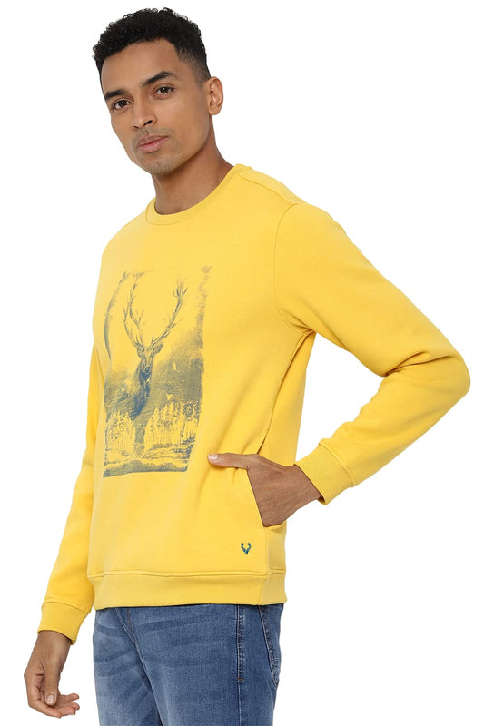 Allen Solly Men's Cotton Blend Round Neck Sweatshirt (ASSTCRGFJ27379_Yellow_S) 