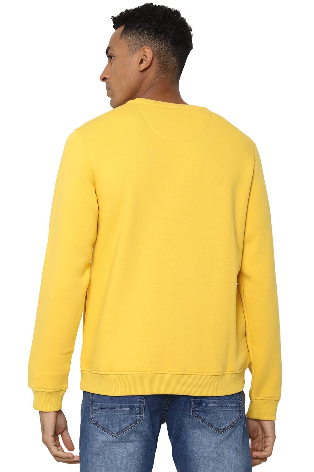 Allen Solly Men's Cotton Blend Round Neck Sweatshirt (ASSTCRGFJ27379_Yellow_S) 