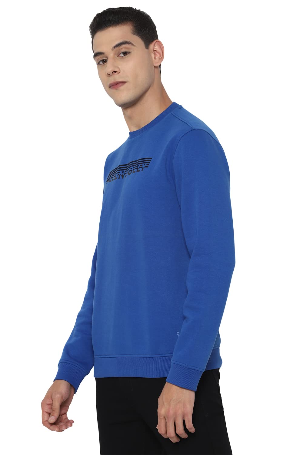 Allen Solly Solid Cotton Regular Fit Mens Sweatshirt (A21STCRGFZ80399002,Blue,Extra Large) 