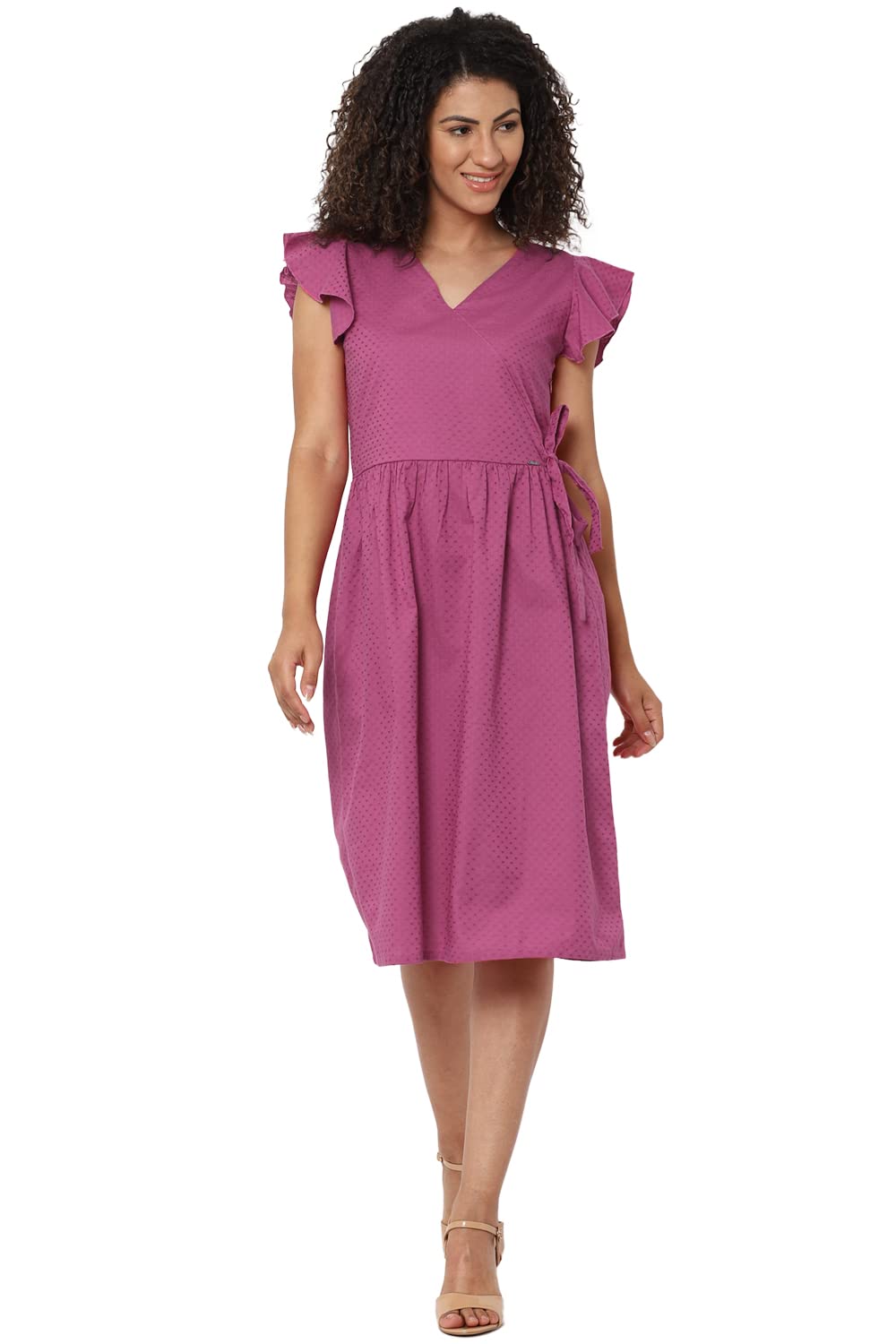 Allen Solly Textured Cotton Regular Neck Womens Dress (Magent) 