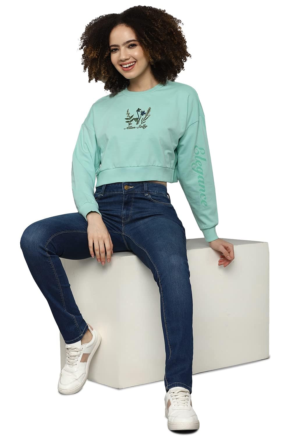 Allen Solly Women's Cotton Crew Neck Sweatshirt (AHSTCRGB189019_Green_S) 