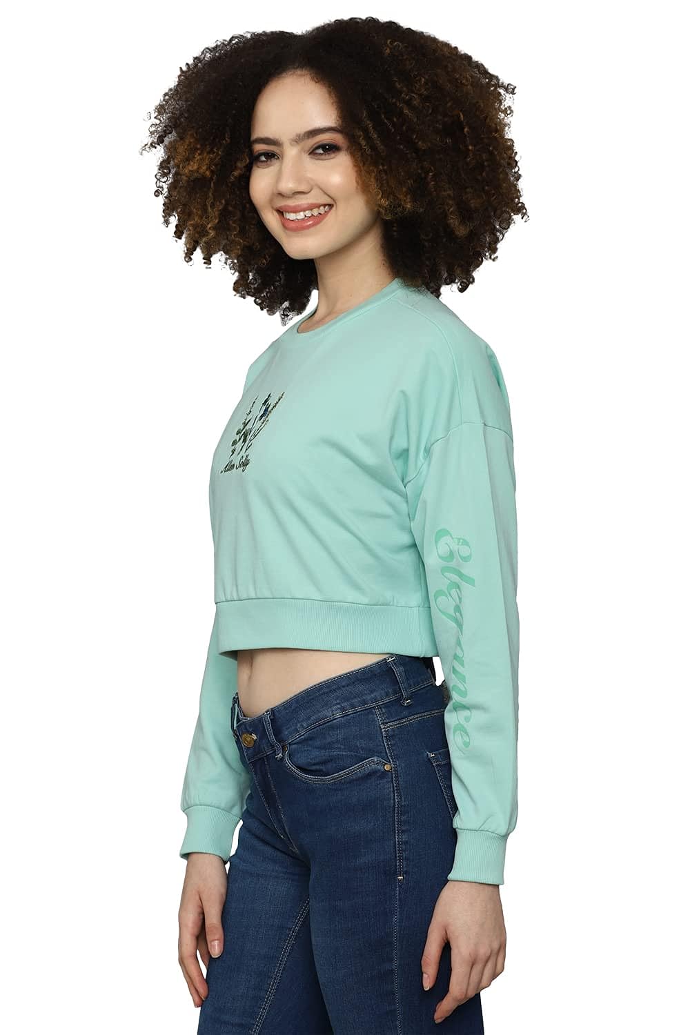 Allen Solly Women's Cotton Crew Neck Sweatshirt (AHSTCRGB189019_Green_S) 