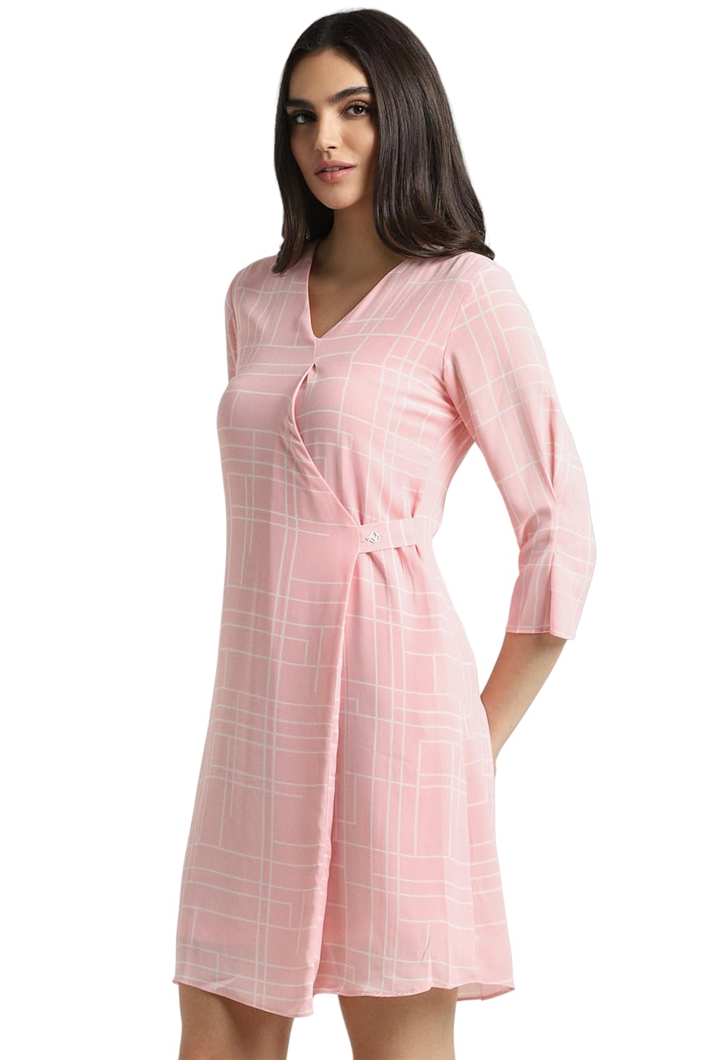 Allen Solly Women's Polyester A-Line Mid-Thigh Length Dress (AHDRWRGFE48848_Pink 