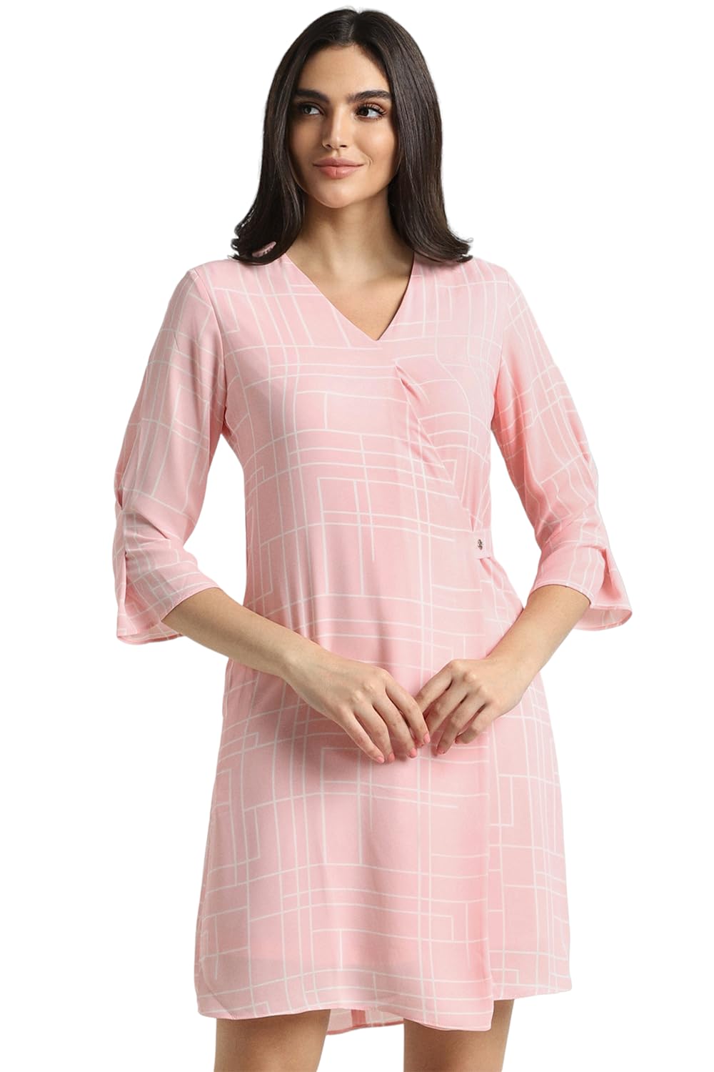 Allen Solly Women's Polyester A-Line Mid-Thigh Length Dress (AHDRWRGFE48848_Pink 