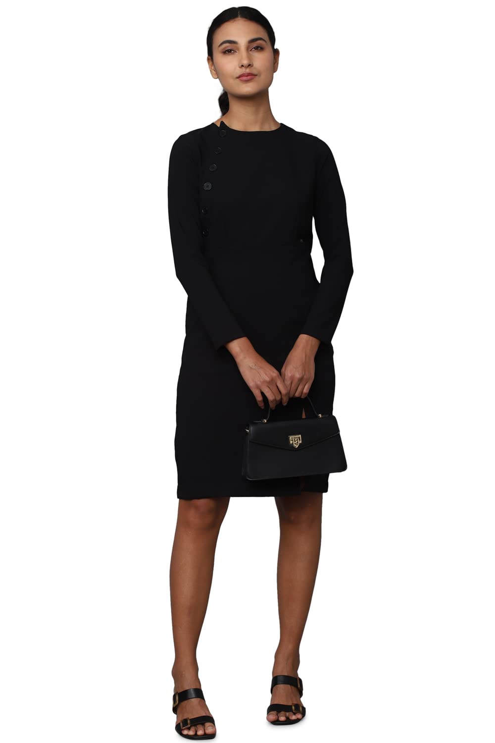 Allen Solly Women's Polyester Blend Classic Above The Knee Dress (Black) 