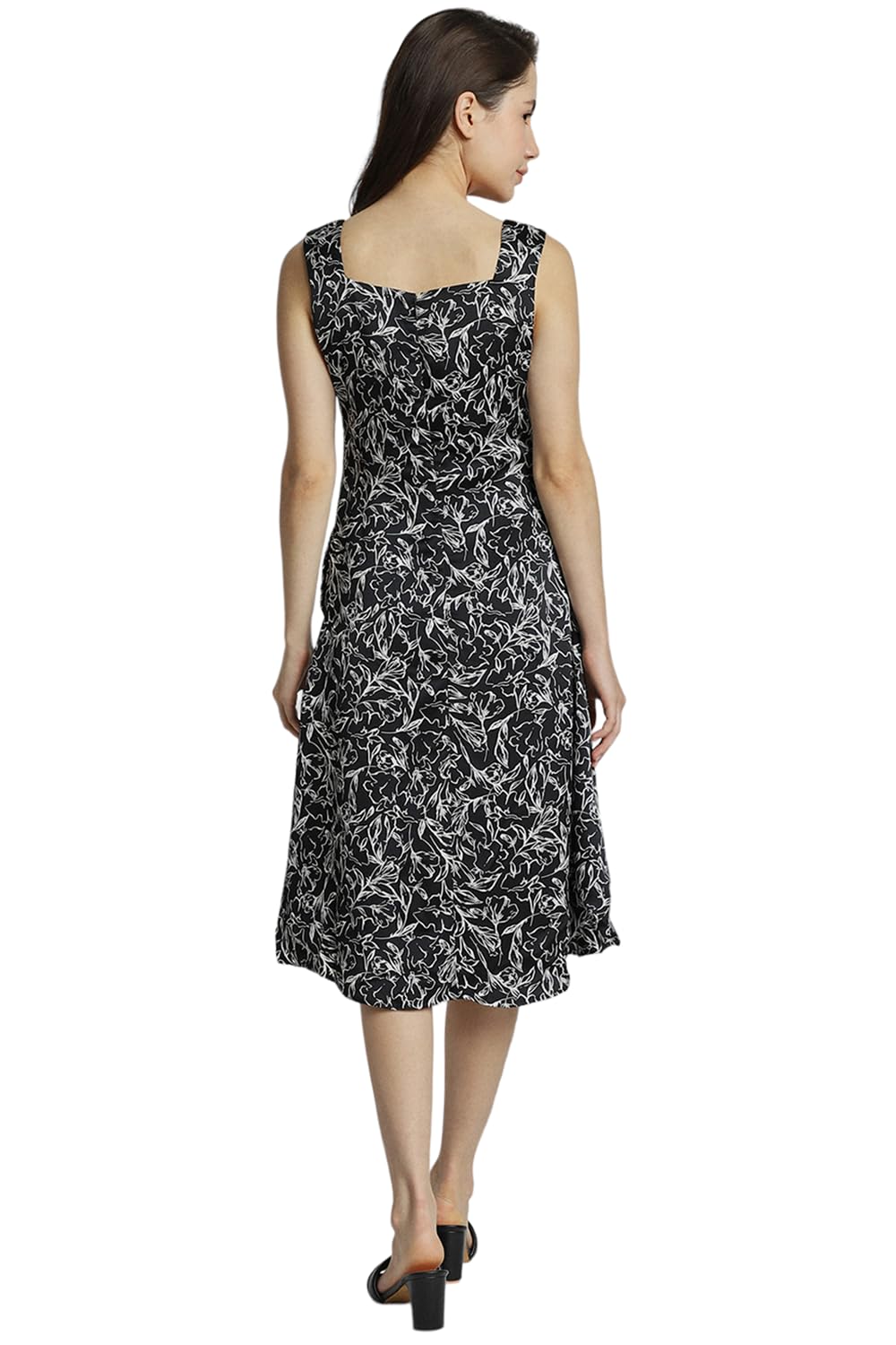 Allen Solly Women's Polyester Blend Classic High-Low Dress (Black) 