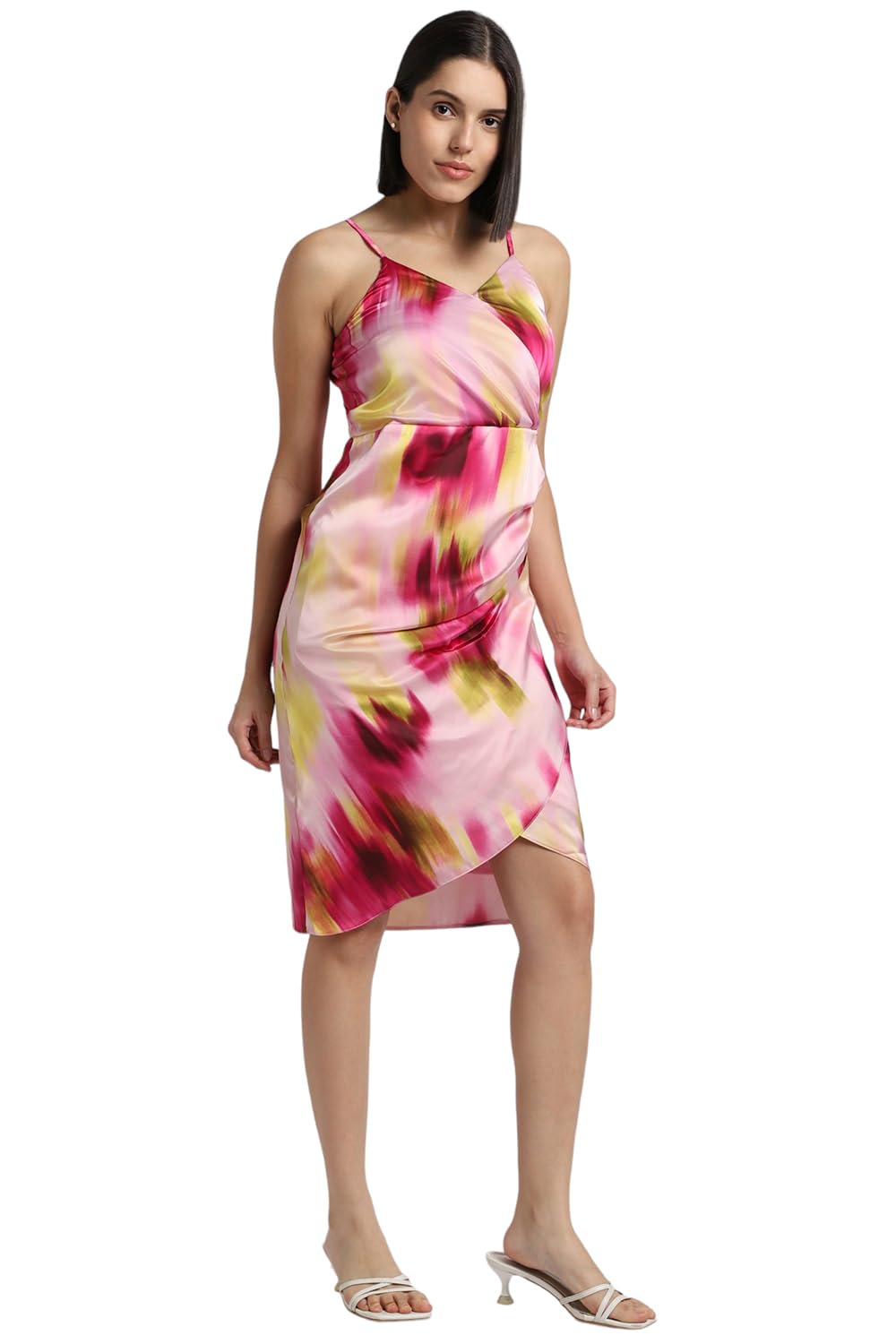 Allen Solly Women's Polyester Blend Modern Knee-Length Dress (Pink) 