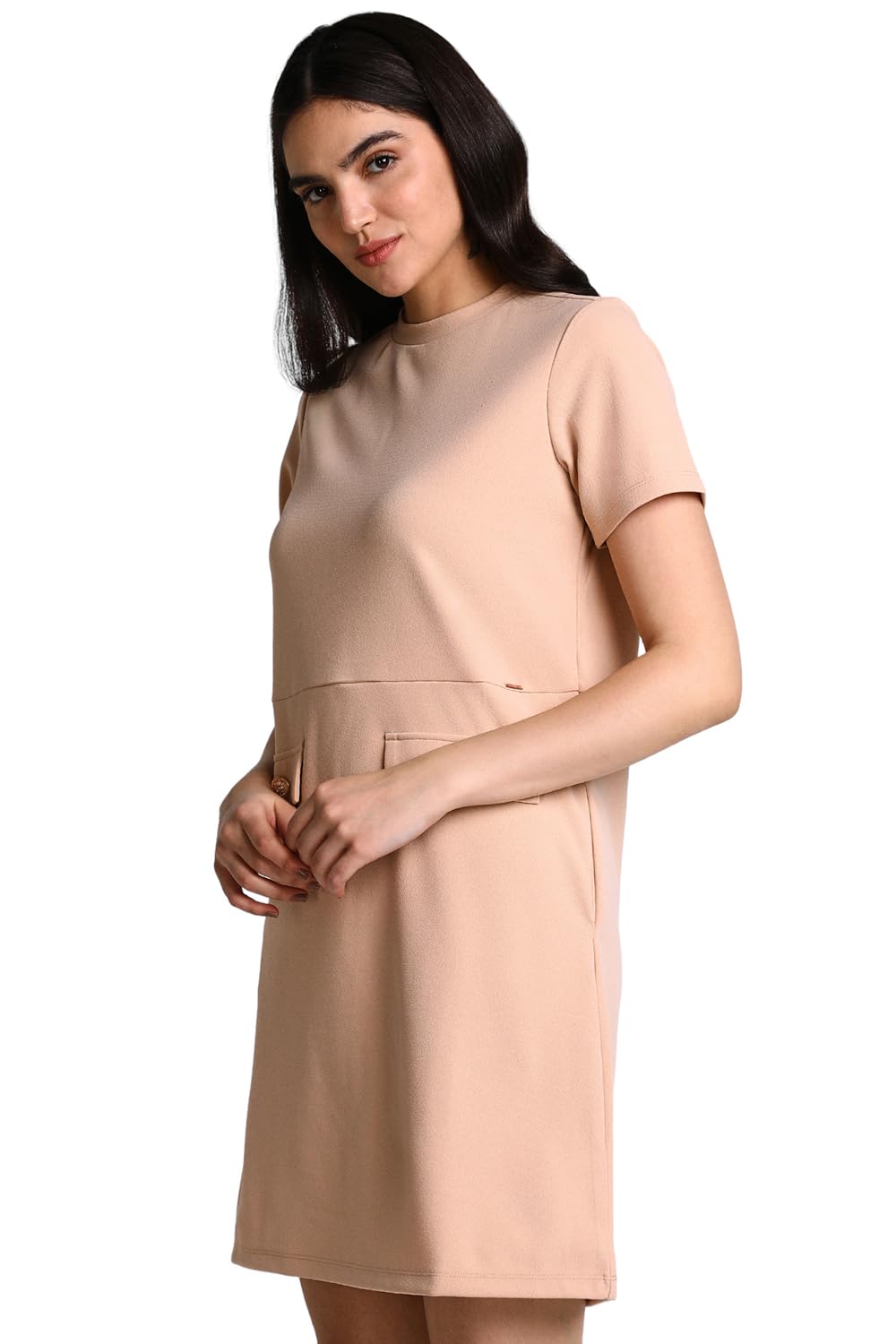 Allen Solly Women's Polyester Blend Modern Mid-Thigh Length Dress (Beige) 