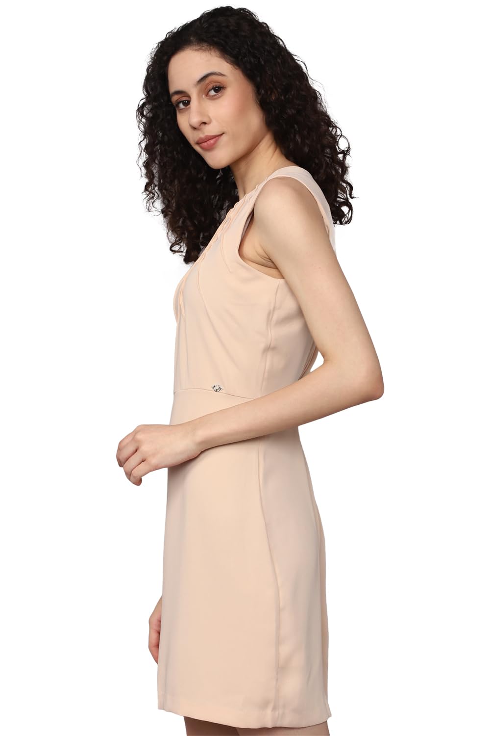 Allen Solly Women's Polyester Sheat Mid-Thigh Length Dress (Cream) 