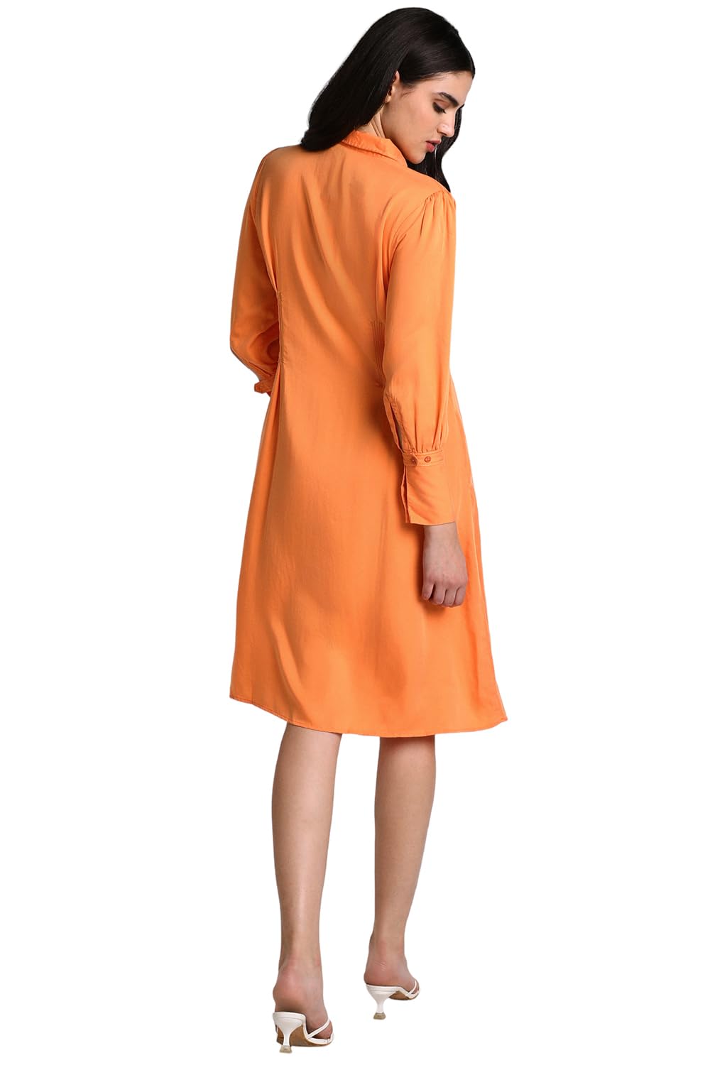 Allen Solly Women's Rayon A-Line Knee-Length Dress (Orange) 