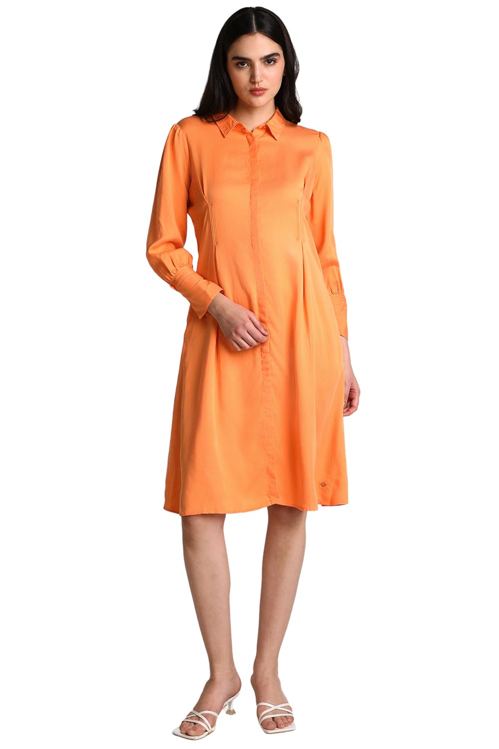 Allen Solly Women's Rayon A-Line Knee-Length Dress (Orange) 