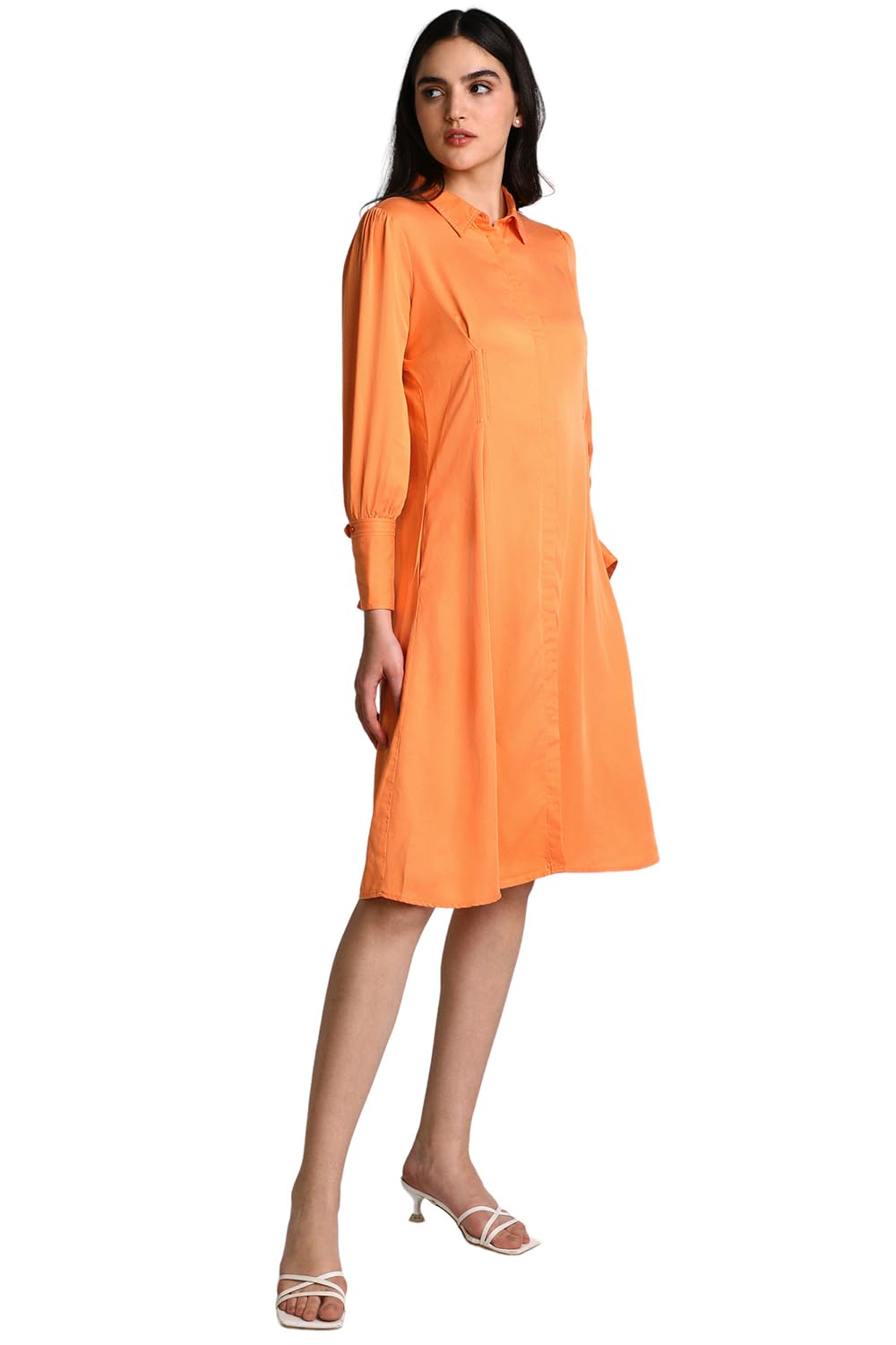 Allen Solly Women's Rayon A-Line Knee-Length Dress (Orange) 