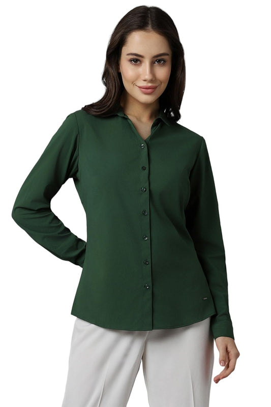 Allen Solly Women's Regular Fit Shirt (AHSFWRGFH67351_Green 
