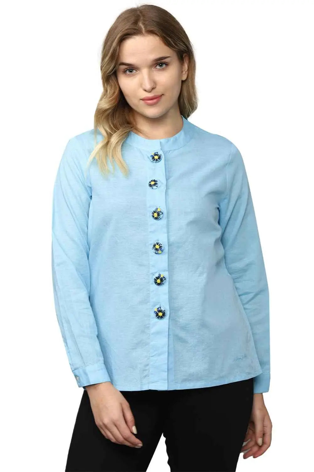 Allen Solly Women's Regular Fit Shirt (AHTSCRGBD12681_Blue SaumyasStore