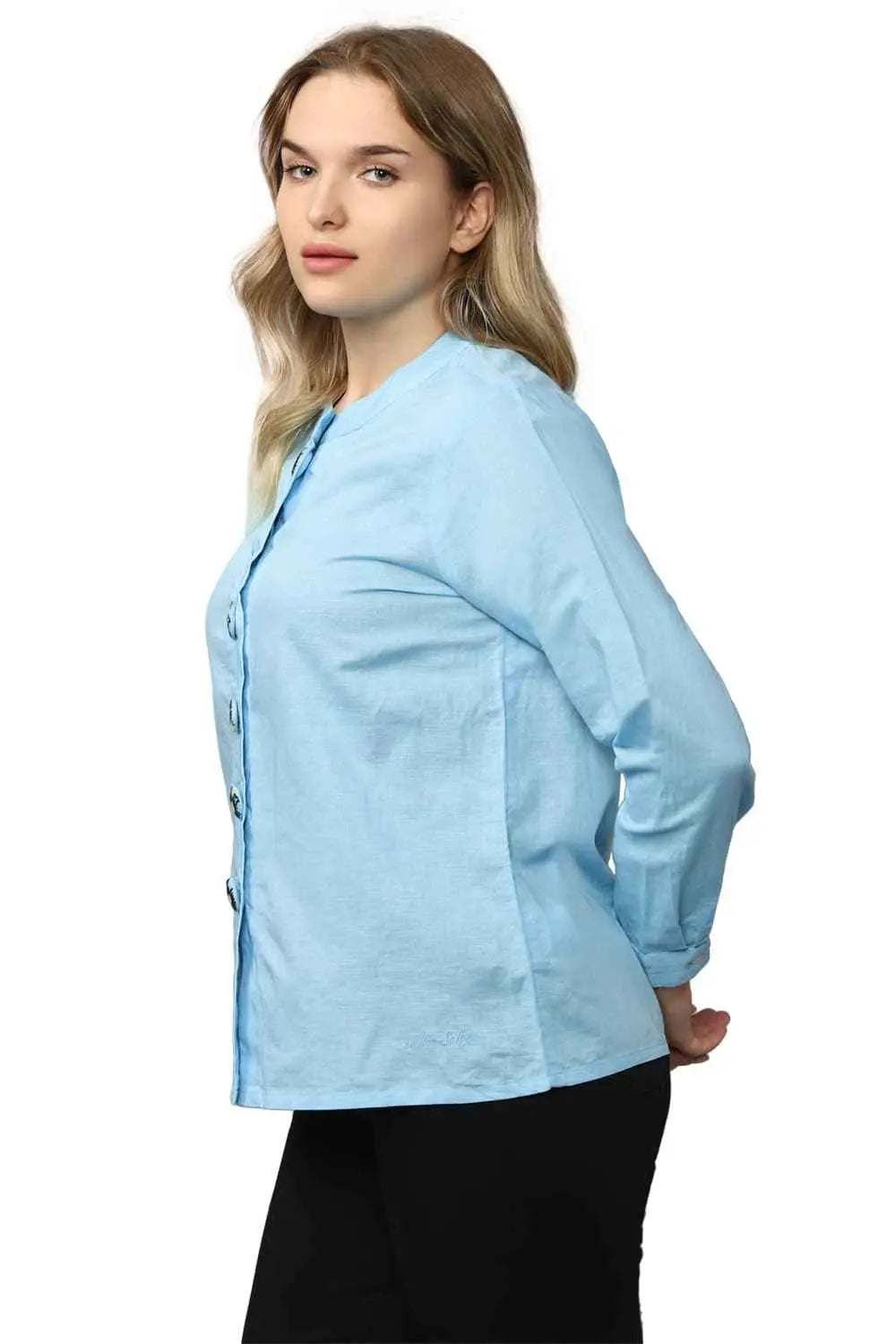 Allen Solly Women's Regular Fit Shirt (AHTSCRGBD12681_Blue SaumyasStore