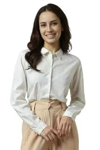 Allen Solly Women's Striped Regular Fit Shirt (AHSFERGP629357_White SaumyasStore