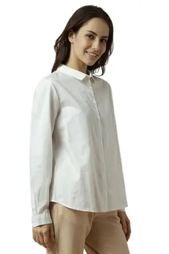 Allen Solly Women's Striped Regular Fit Shirt (AHSFERGP629357_White SaumyasStore