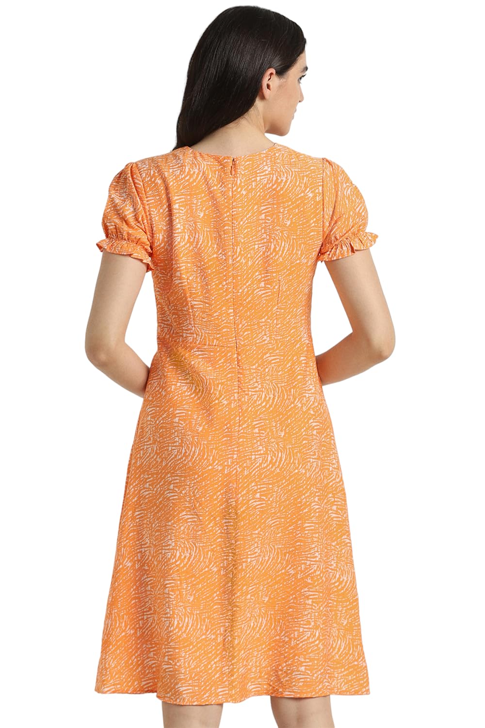 Allen Solly Women's Viscose A-Line Knee-Length Dress (Orange) 