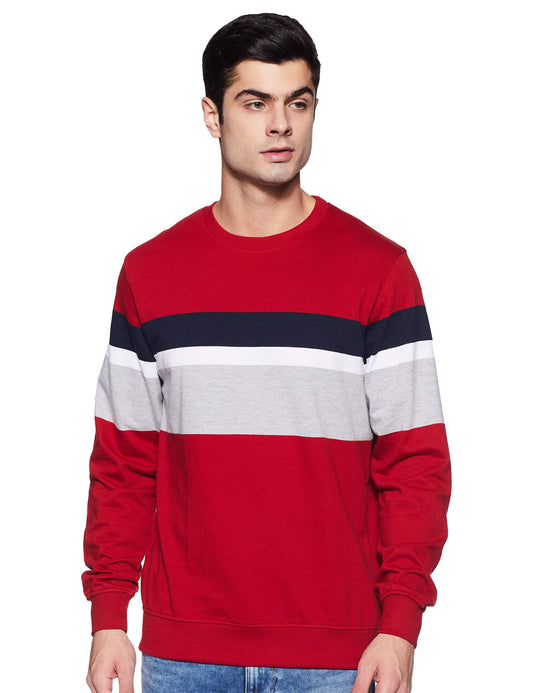 Amazon Brand - Symbol Men's Cotton Blend Crew Neck Sweatshirt (AW19MNSSW59_Mineral Red-1_L) 